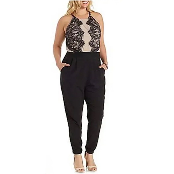 Charlotte Russe Pants - Charlotte Russe Plus Size 3X Black Lace Halter Jumpsuit RO-4817PLX NWT